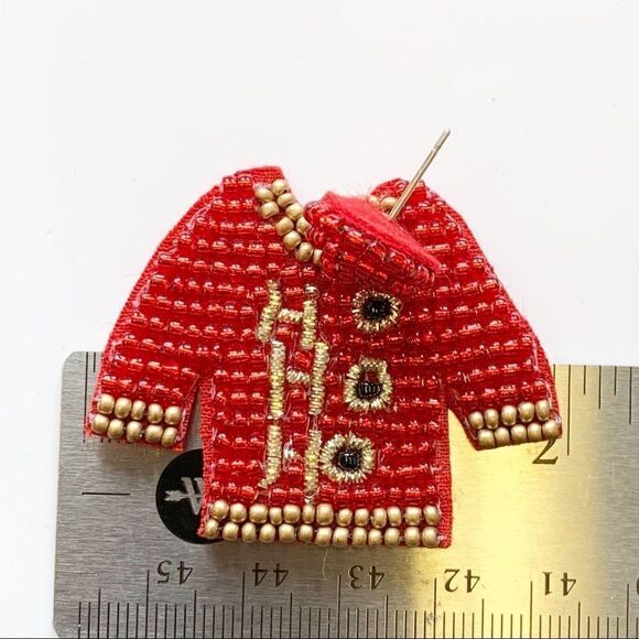 Red and Gold Boho Seed Beaded Ho Ho Ho Ugly Christmas Sweater Earrings - Picture 8 of 10